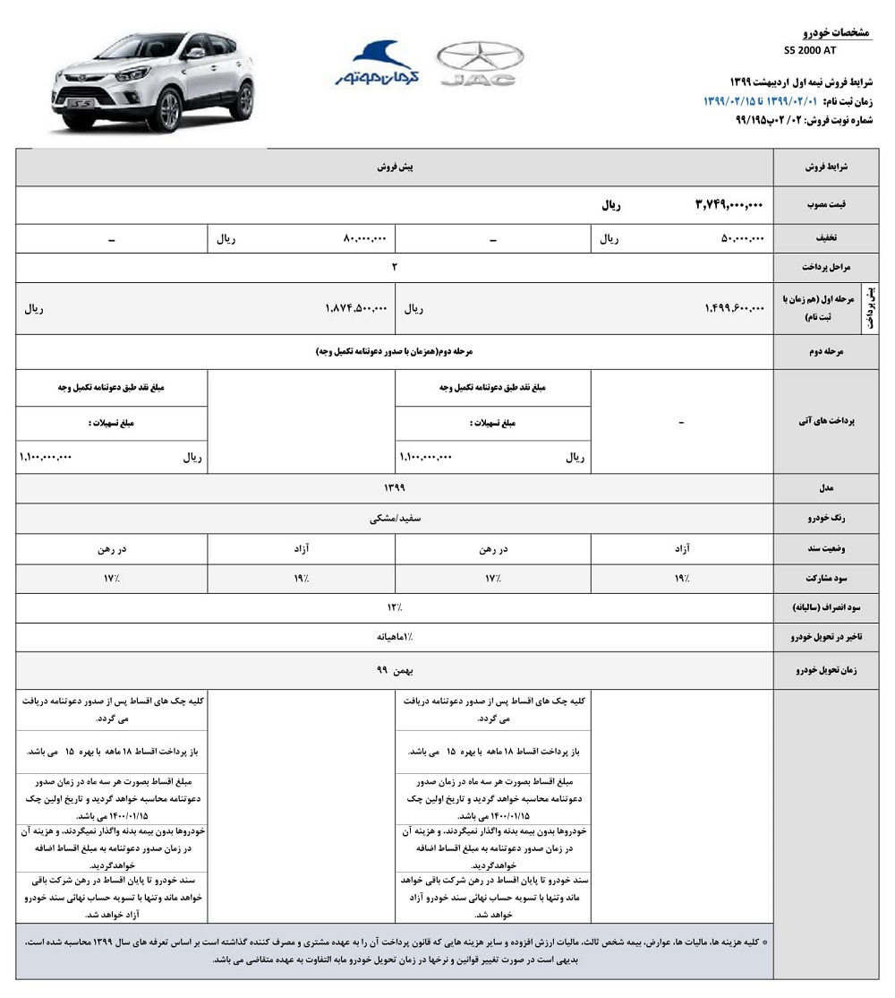 جزئیات شرایط فروش جک S3 و جک S5